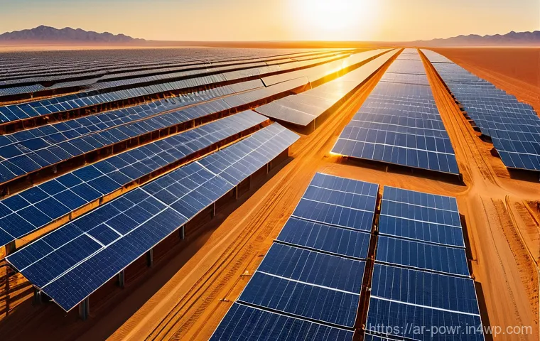 재생에너지 기술의 지역별 특성 - **Prompt: "The Golden Sun's Embrace: A Verdant Future"**
    A wide-angle, breathtaking panoramic sh...